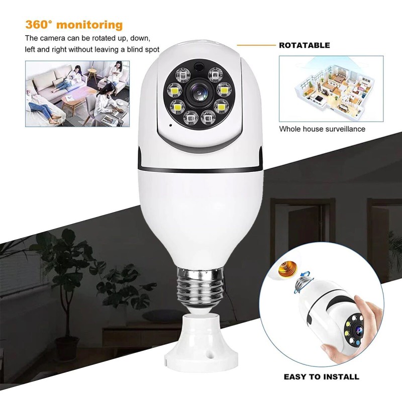 Picture of E27 Light Bulb Security Camera 360° Panoramic IP Camera Wireless Home Surveillance Cameras Human Motion Detection-White