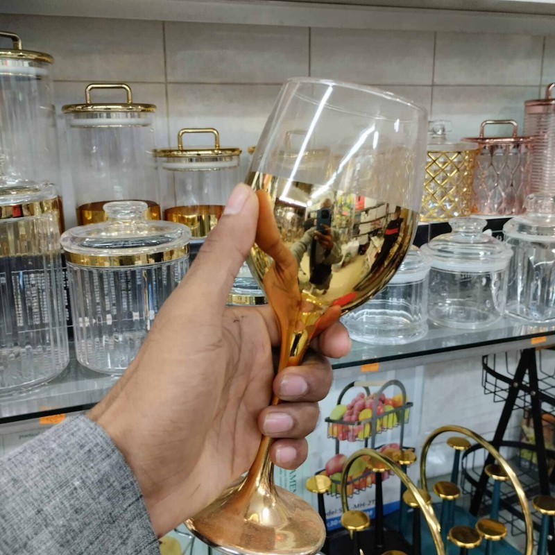 Picture of 7 pcs set European style Red Coke Glass Set Domestic cocacola Decanter European Style Luxury Black water Glasses 1500ml and 320ml Golden color Design-Gold