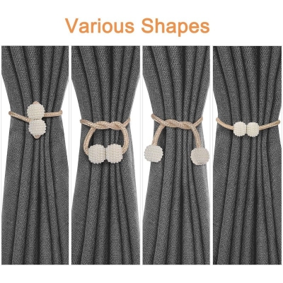 Picture of Magnetic Curtain Tiebacks Convenient Drape Tie Backs - Pearl Decorative Rope Holdback Holder for Window Drapries Color Beige (1pair 2 pcs)-Multicolor