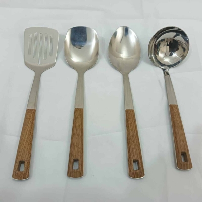 Picture of 4 pcs  stainless steel silver color Serving spoon set long rice spoon,Soup Spoon, Slotted Turner, slotted spoon 4 pcs cookware set-Silver