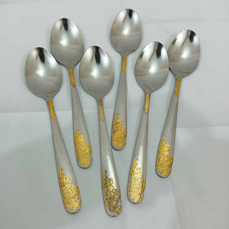 Picture of TXC 6 pcs stainless steel golden design Tea spoon silver color 15cm long-Silver