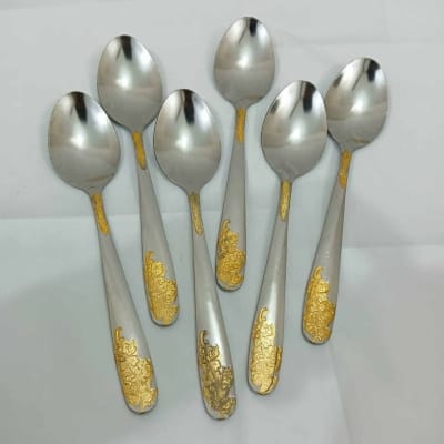 Picture of TXC 6 pcs stainless steel golden design Tea spoon silver color 15cm long-Silver