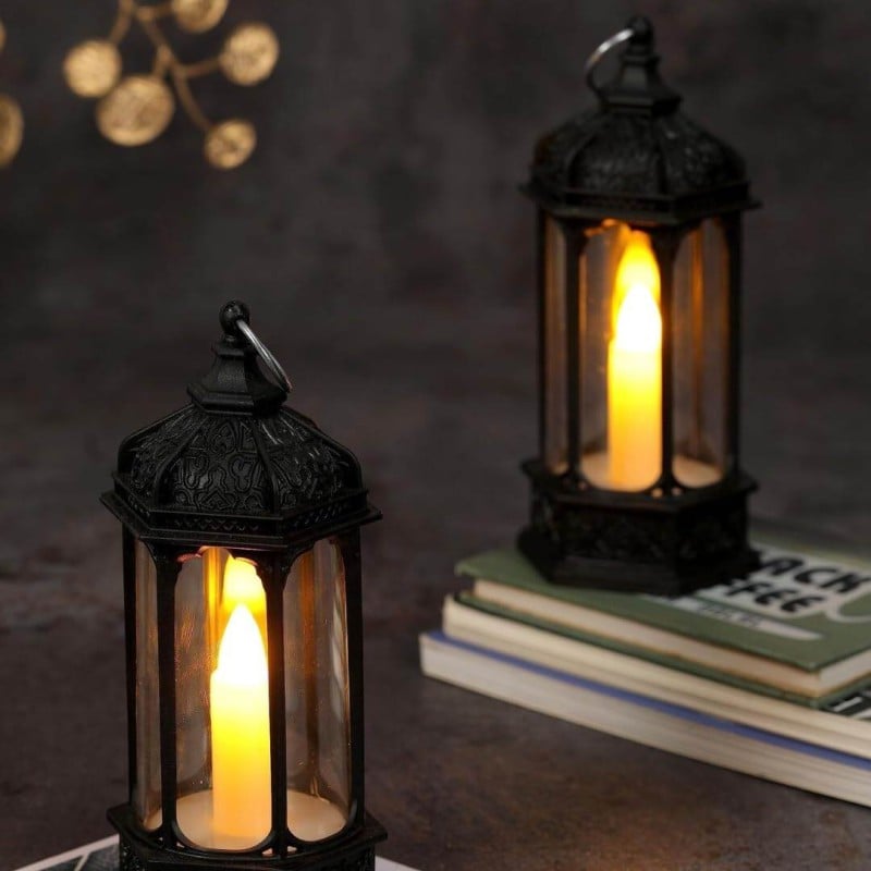 Picture of 1 Pcs Acrylic Antique LED Hurricane Lantern Lamp, Wall Hanging Led String Light Holder for Wall Home, Drawing, Living Room, Bedroom, Restaurant, Wall Decor for Christmas-Black