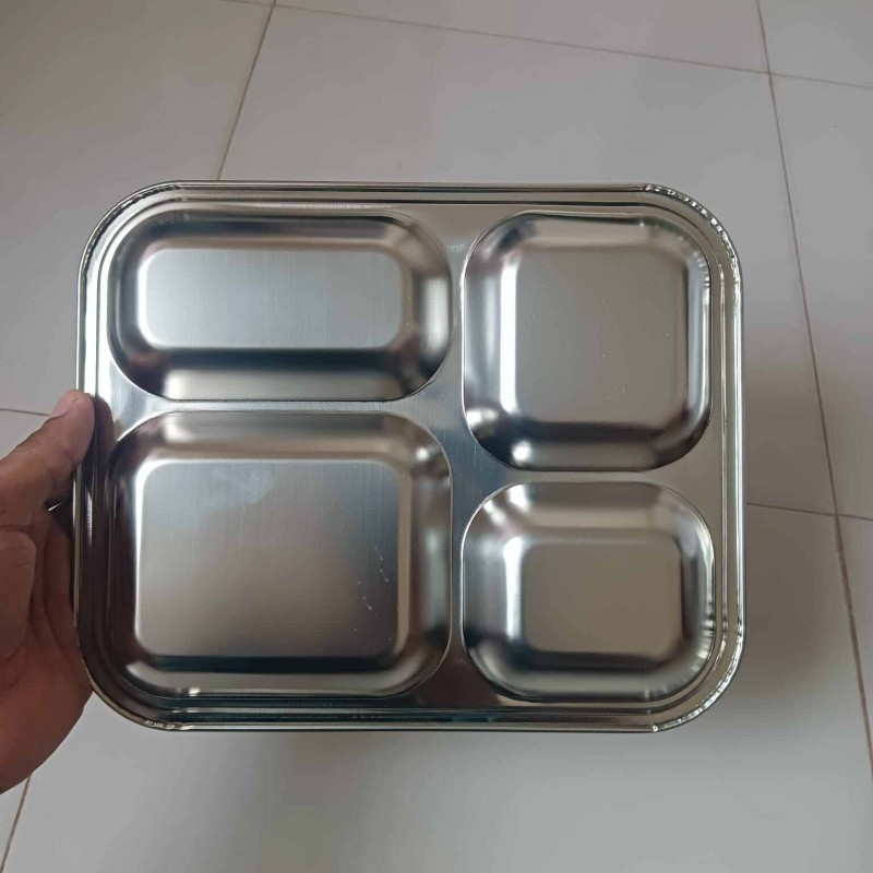 Picture of MollaDepartmental 1 PCS 4 compartment Stainless Steel Cafeteria Tray-Silver