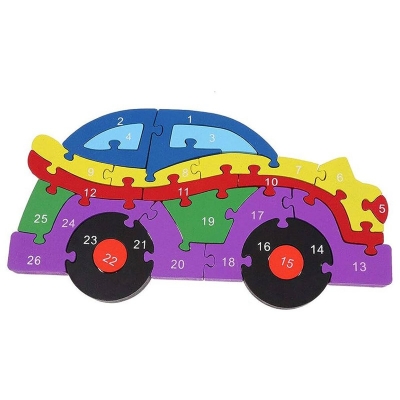 Picture of Wooden Puzzles 26 Preschool Educational Toys Blocks Shapes for 26 English Letters Numbers Transportation-Multicolor
