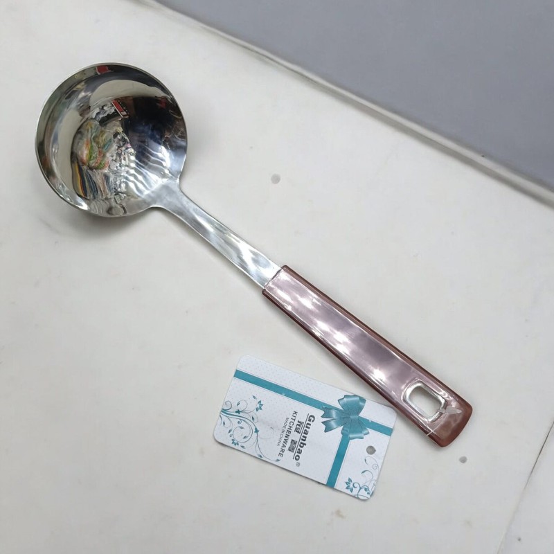 Picture of Silver 9-Inch Stainless Steel Big Soup Spoon – Multiple Color Plastic Cover Handle – Ideal for Cooking & Serving – Mirror Polish, Non-Magnetic – 1 Piece-Silver