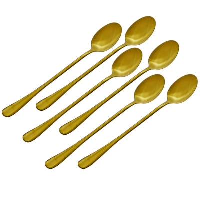 Picture of 6 pcs golden color Long Handle pickling spoon 6 Pieces Stainless Steel Teaspoon Coffee Dessert Mixing Spoon Round Soup Spoon 8 inches-Gold