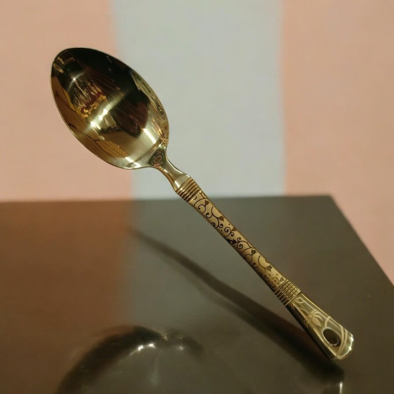 Picture of Golden 10-Inch Stainless Steel Long Carry Spoon – Cooking & Serving – Mirror Polish, Laser-Printed Handle – 1 Piece-Gold