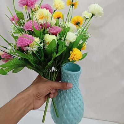 Picture of 40cm Long Multicolor Silk Flowers - 2 Pieces, 40-50 Heads with Vase - Perfect for Home, Restaurant, Wedding, and Festival Decor-Multicolor