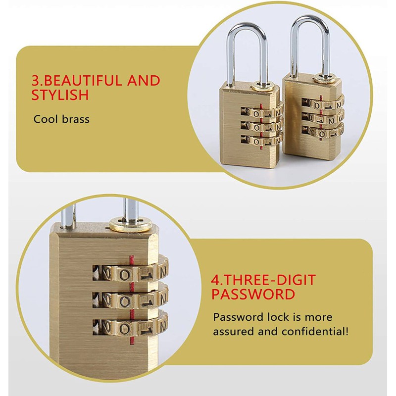 Picture of 3-Digit Resettable Brass Password Lock Combination Padlock  Combination lock padlock, 3 digits, number padlock, locker, ideal security combination lock for school, gym locker, cabinets, tool box, etc.-Gold
