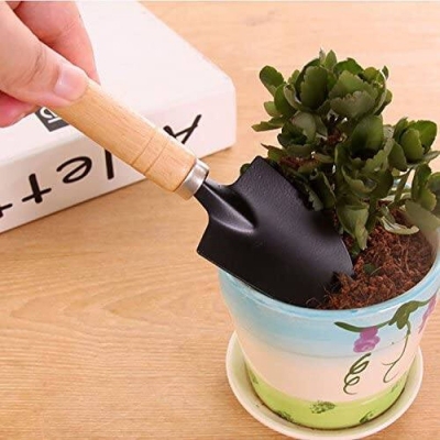 Picture of 3 Piece Gardening Tool Set Mini Wood Handle Shovel Trowel Gardening Tools for Flowers Succulent Tranplanting (Small) - Gardening Tools-Brown
