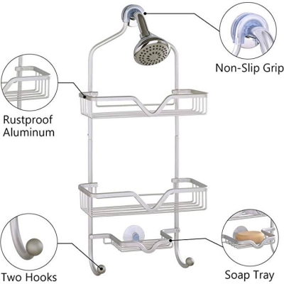 Picture of Bath Shower Caddy, Detachable Shower Caddy, 3-Tier Aluminum Extra Wide Space with Soap Tray and 2-Hooks for Shampoo, Conditioner, Razors, Towels, Silver-Silver