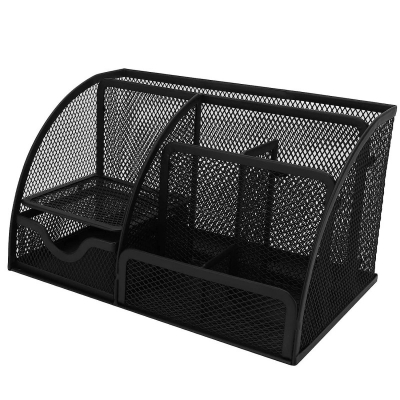 Picture of Desk Pen Holder, Multifunctional Sturdy Durable Classic Style Dorm Small Desk Organizer for Office Desk-Black