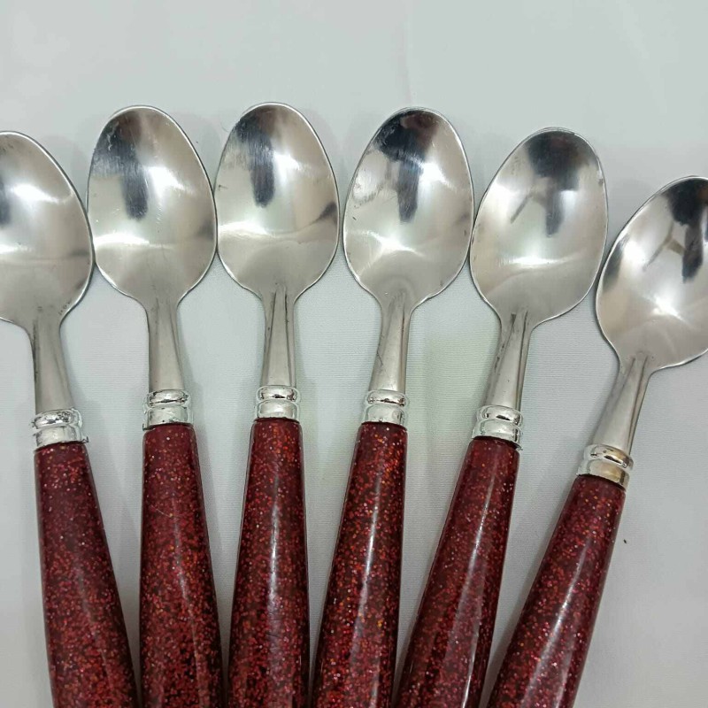 Picture of 6 pcs colorful handle stainless steel Tea spoon set 15 cm long-Red
