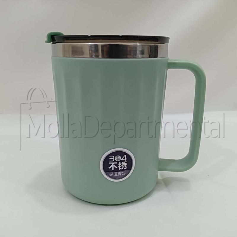 Picture of Arham Thermos Stainless Steel Vacuum for hot and Cold Beverages with Lid Handle (400 ml) (Blue) Stainless Steel Coffee Mug  (400 ml)-Green