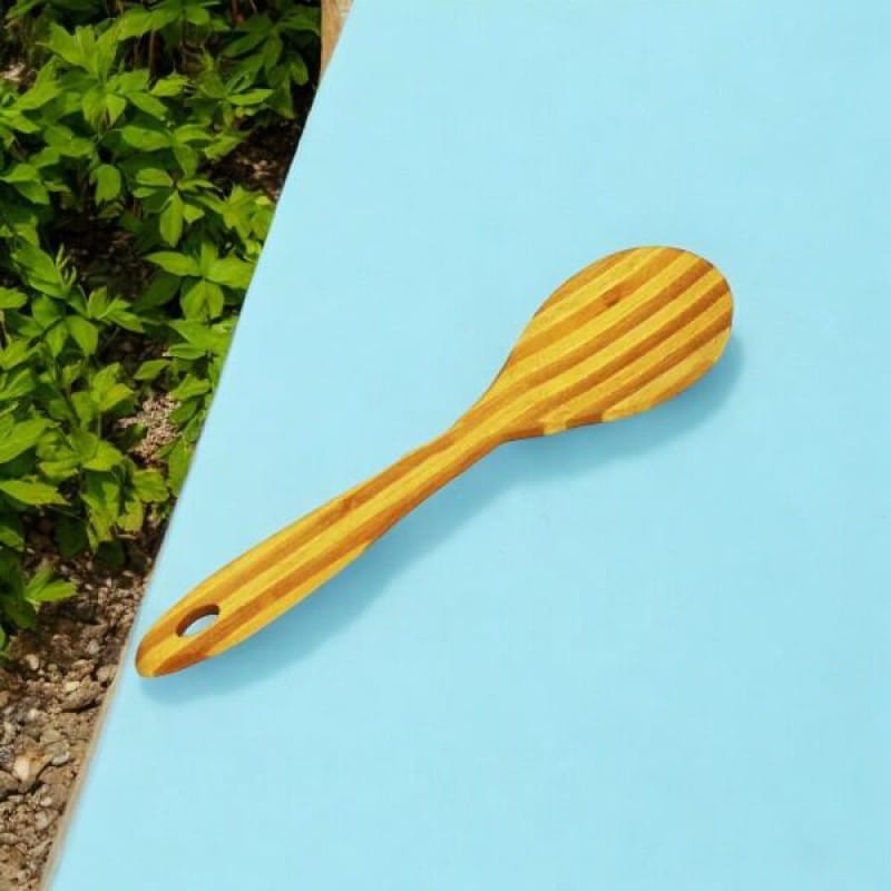 Picture of 11-Inch Wooden Cooking Spoon - Bamboo with Color Step Design, Ideal for Cooking and Serving - Durable Brown Utensil - 1 Piece-Brown