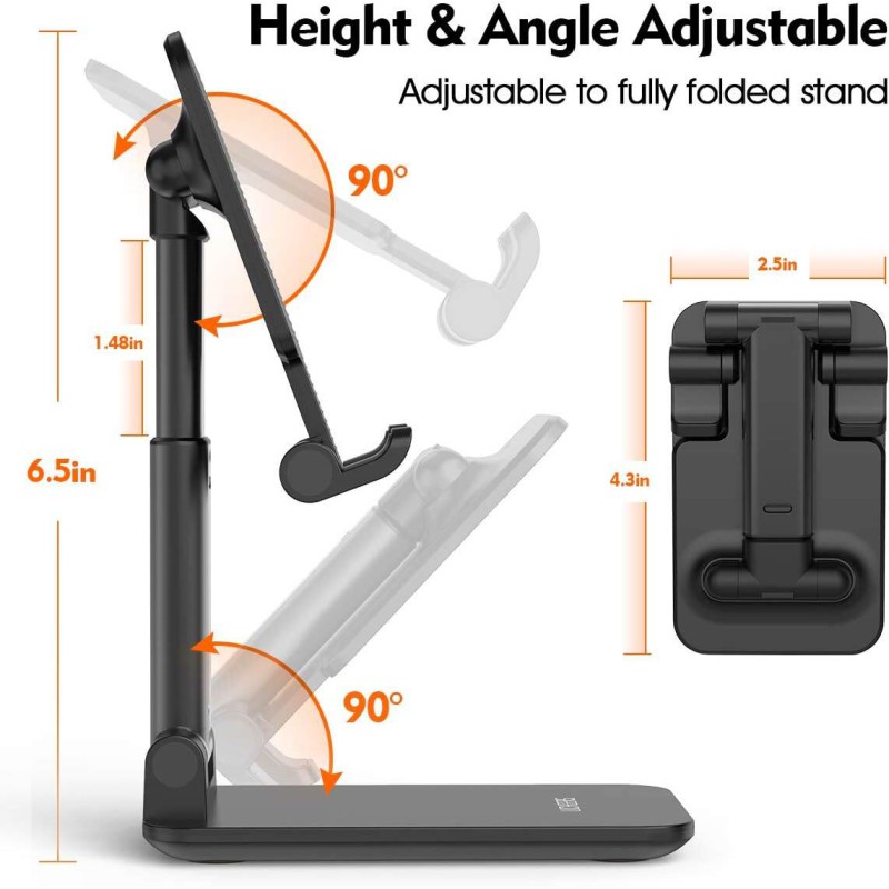 Picture of 1 pcs Cell Phone Stand, Licheers Foldable Phone Holder, Angle Height Adjustable Phone Stand for Desk, Compatible with 4"-7" Devices-Black