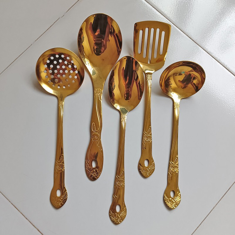 Picture of 1 Pieces Stainless Steel Kitchen Utensil golden color long Rice spoon for kitchen 26 cm long Accessories-Gold