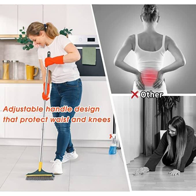 Picture of Bathroom Cleaning Brush with Wiper, 3 in 1 Tiles Cleaning Brush with Long Handle, 120° Rotate Bathroom Floor Cleaning Brush, Floor Scrub Bathroom Brush Home Kitchen - Multicolor-Multicolor