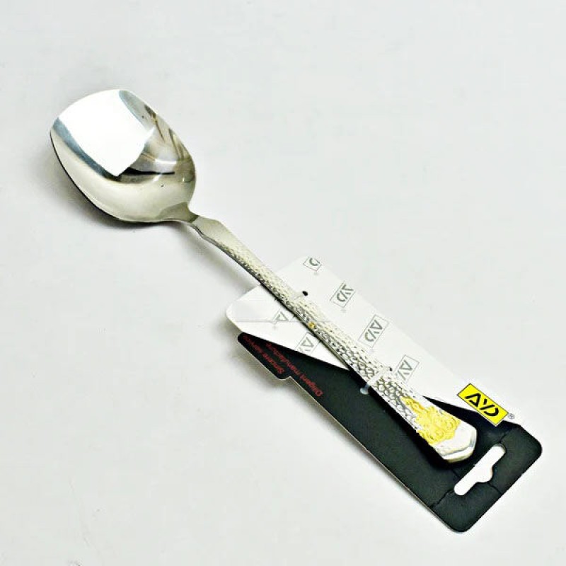 Picture of 10 Inch Stainless Steel Curry Spoon - Silver with Mirror Polish and Elegant Golden Handle, Ideal for Serving-Silver