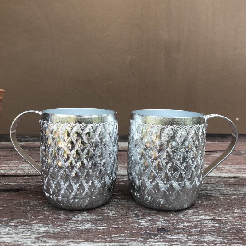 Picture of 1 pcs Vintage Style Thai Design Aluminum Water Cup with Handle Diamond Brand 9 cm Gift-Silver