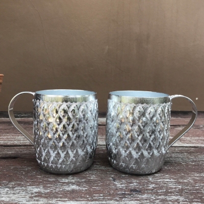 Picture of 1 pcs Vintage Style Thai Design Aluminum Water Cup with Handle Diamond Brand 9 cm Gift-Silver