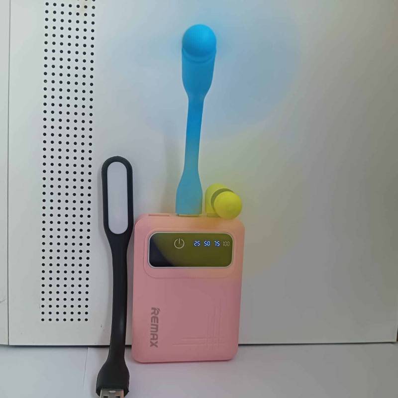 Picture of 4 pcs Combo set Smart Pawer Band and USB Fan USB light and mini USB fan set for Travel and traffic , summer , loadeshadding min usb fan long lasting smart fan and light-Multicolor