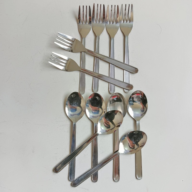 Picture of Sara 24 pcs Stainless steel Tea and Fork spoon silver for kitchen 14cm long best spoon for House, Kitchen, Travel, restaurant  etc-Silver