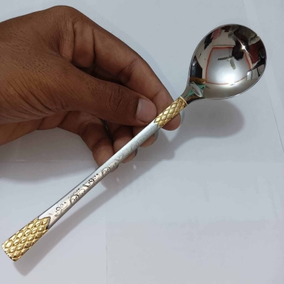 Picture of AYD 6 pcs premium quality Big Size sup spoon 20 cm long Sup spoon golden and Silver spoon , Best tableware Sup Spoon (6 pcs set sup Spoon) Design-2-Gold