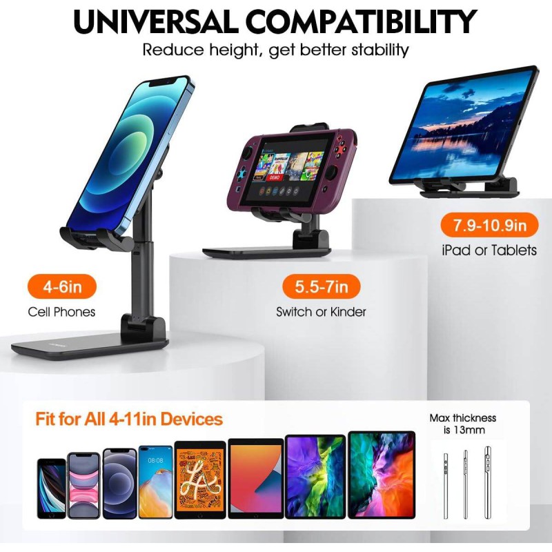 Picture of 1 pcs Cell Phone Stand, Licheers Foldable Phone Holder, Angle Height Adjustable Phone Stand for Desk, Compatible with 4"-7" Devices-Black