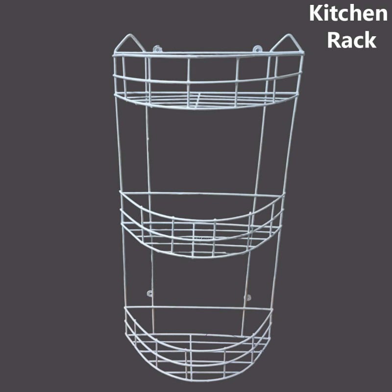 Picture of 3 Step D-Shaped Walls For The Kitchen Hanging Rack - Optimize Your Kitchen Storage With This D-Shaped Hanging Rack made is high quality iron stick white color-White
