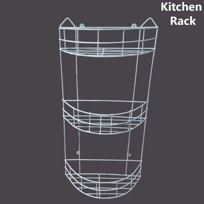Picture of 3 Step D-Shaped Walls For The Kitchen Hanging Rack - Optimize Your Kitchen Storage With This D-Shaped Hanging Rack made is high quality iron stick white color-White