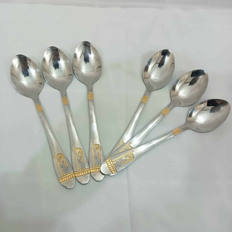 Picture of AYD 6 pcs stainless steel Tea spoon golden color design 15cm long Tea spoon-Silver