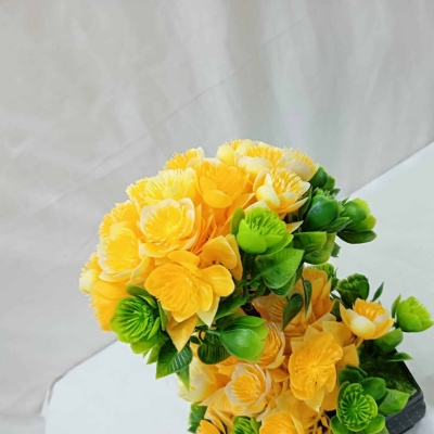 Picture of Multicolor Artificial Bonsai Tree with 2 Heads, Multiple Color Flowers, Plastic Vases for Office Table Decoration, Gram Beauty Flower-Multicolor