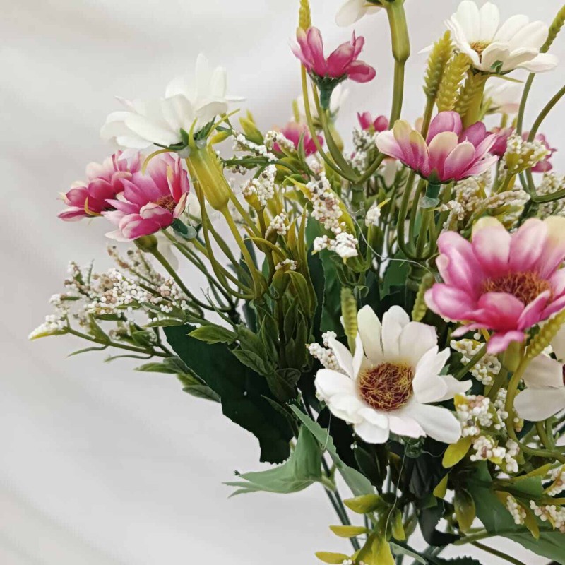 Picture of "Set of 2 Silk Daisy Bride Bouquets with Glass Vases, 14 Multicolor Sunflowers per Stick, 48x20 cm (Height x Width), Perfect for Home, Wedding, Christmas, and New Year Decor, Crafted from Durable Fabric and Plastic."-Multicolor