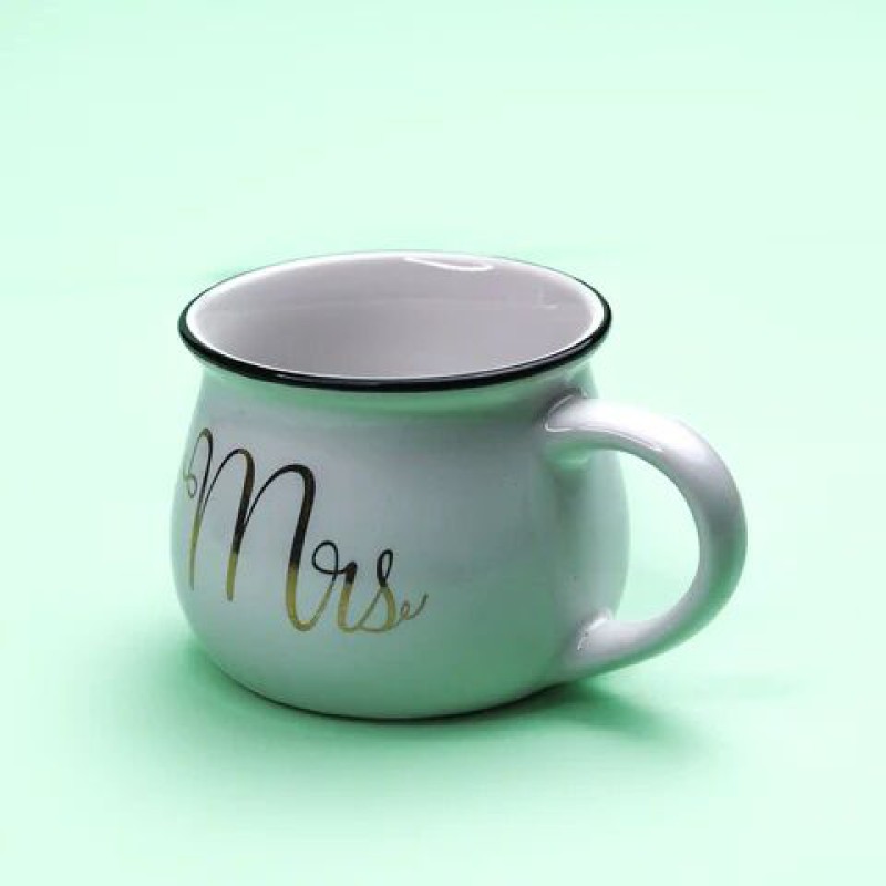 Picture of Mr & Mrs. Ceramic Mugs set-2 pcs set Black and white-Multicolor