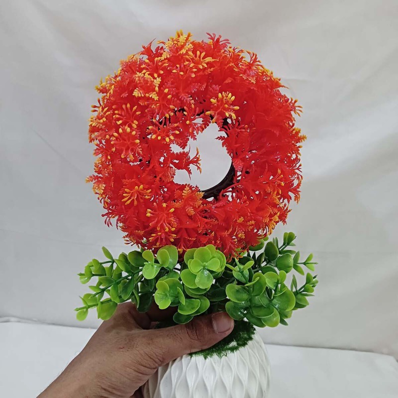 Picture of Decorate your living room, table corner, or balcony with this 30cm Multicolor Round Shape Bonsai Plant. Made from durable plastic, ideal for home or restaurant use. Includes vase. Quantity: 1 pcs.-Multicolor
