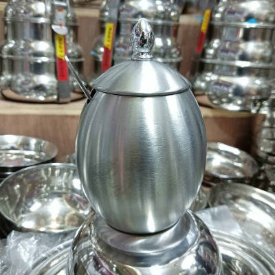 Picture of Stainless Steel Sugar Holder Seasoning Jar Condiment Pot Spice Container Canister Cruet and Lid Spoon Kitchen Tool-Silver