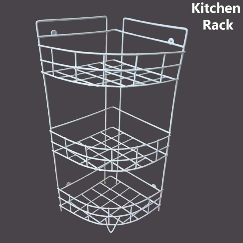 Picture of 3 Steps Hanging Corner Storage Rack Organizer Kitchen Rack Furniture Space Savers - Maximize Space With This 3-Step Hanging Corner Storage Rack made is high quality iron stick white color-White