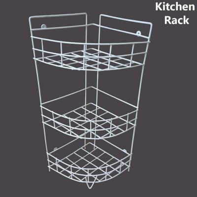 Picture of 3 Steps Hanging Corner Storage Rack Organizer Kitchen Rack Furniture Space Savers - Maximize Space With This 3-Step Hanging Corner Storage Rack made is high quality iron stick white color-White