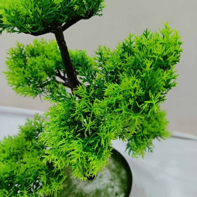 Picture of 5 Heads Green Artificial Bonsai Tree in Plastic Vases - Office Table Decoration with Gram Beauty Flower-Multicolor