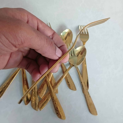 Picture of 12 pcs set  Golden color Tea spoon & Fork spoon set for Tableware , golden Fork spoon , 15 cm long Fork spoon golden AYD Brand golden Fork spoon 6 pcs tea spoon and 6 pcs fork spoon 15 cm long spoon-Gold
