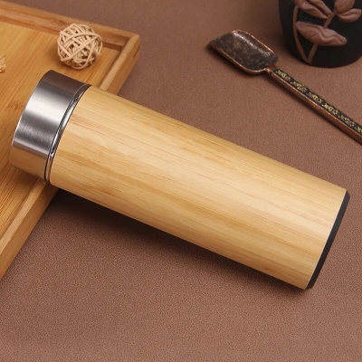 Picture of 500ml Creative Bamboo Thermos Bottle Stainless Steel Water Bottles Vacuum Portable Coffee Bottle Thermos Cup-Brown