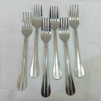 Picture of Lionel 12 pcs set 6 pcs tea and 6 pcs fork stainless steel Dessert tea and fork spoon silver color best for tableware line design 19 cm long-Silver
