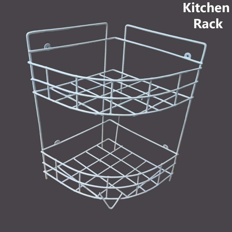 Picture of 2 Layer Hanging Corner Storage Rack Organizer Kitchen Rack Furniture Space Savers - Maximize Space With This 2-Step Hanging Corner Storage Rack , made is high quality iron stick white colour-White
