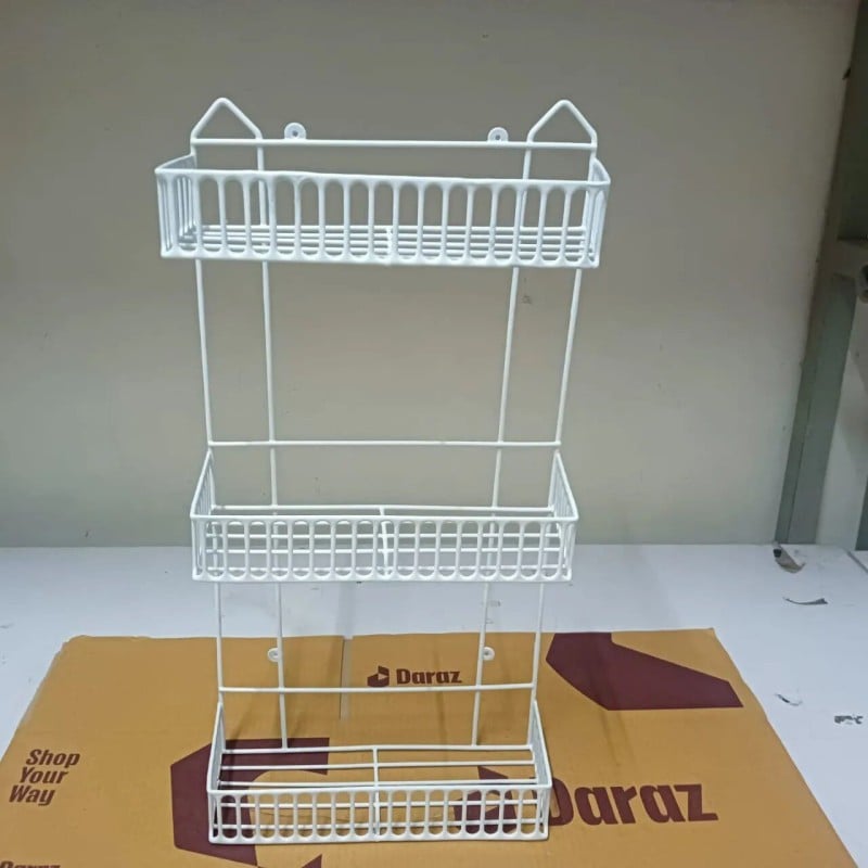 Picture of "Square 3-Layer Rack – Kitchen Wall Hanging, White Iron, Easy Install, Space Saving Modern Design – 1 Pc"-White