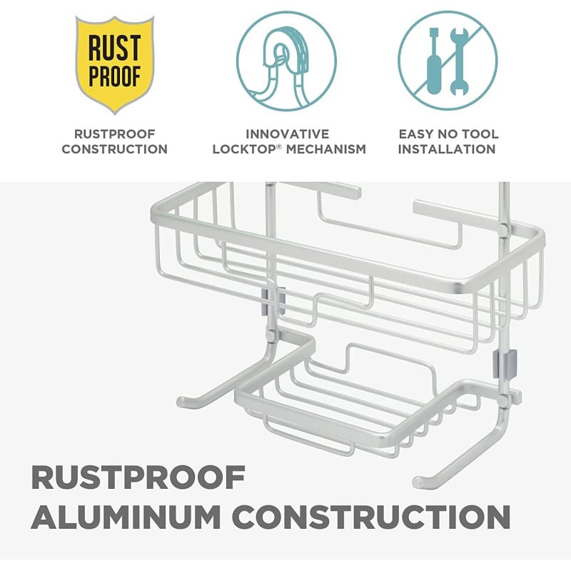 Picture of Progressive - Aluminum Shower Organizer Home Never Rust Rustproof Aluminum Shower Caddy, Satin Chrome - Bedding & Bath - Excellent-Silver