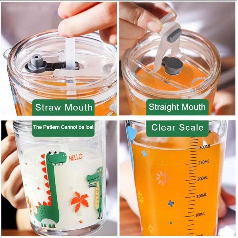 Picture of 1 pcs 350ml Clear Drinking Glass Cup with Straw for Children or Adults Glass Cup with Lid-Multicolor