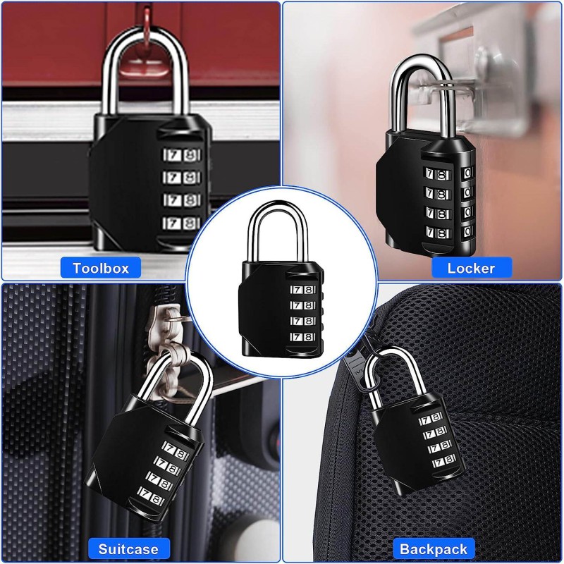 Picture of Combination Padlock 4 Digit Padlock, Zinc Alloy Code Padlock, No Need Keys, Change Yourself - Even Your Code At Will, Suitable for Lockers, Garages, Gates, Schools-Black