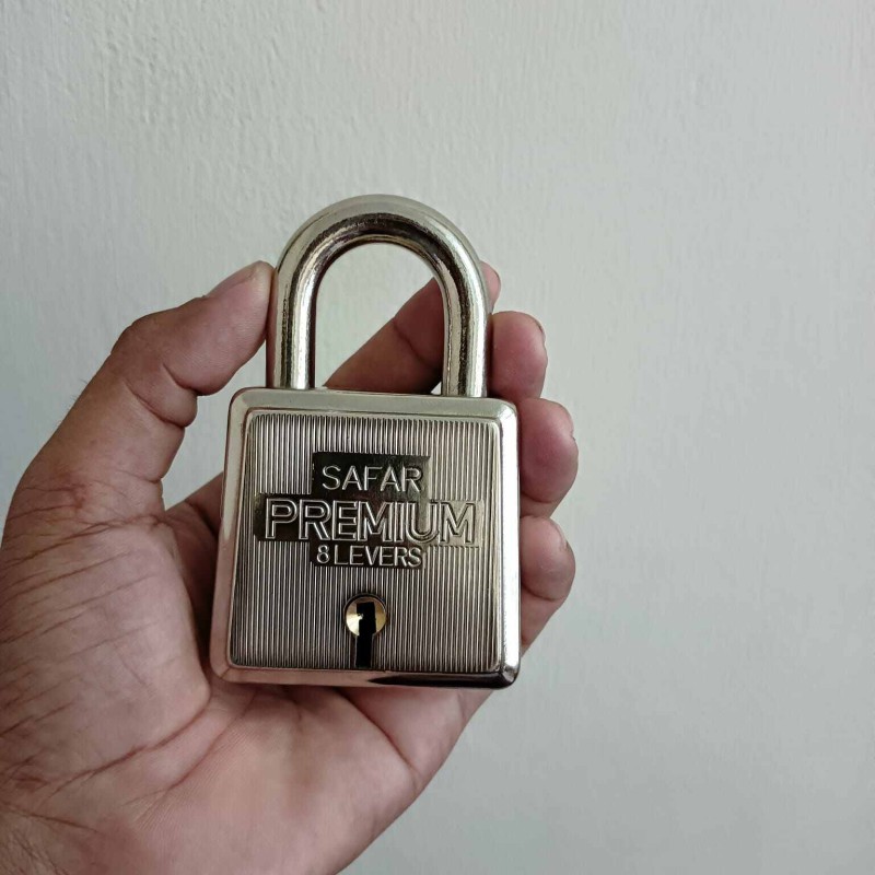 Picture of Door lock with 12 pcs Key,Safar Premium 8 Lever stainless steel  Pad Lock, Lock 60 mm each Heavy-duty padlocks for steel gates and door silver color-Silver